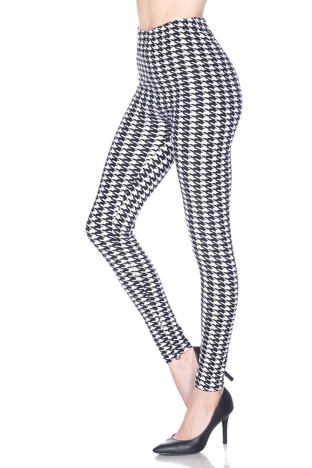 Brushed Hounds-tooth Print Ankle Leggings - 3