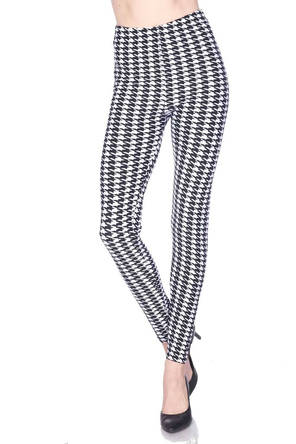 Brushed Hounds-tooth Print Ankle Leggings