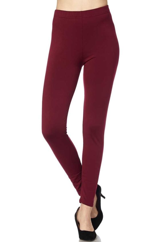 Solid Color 1 Inch High Waisted Fleece Lined Ankle Leggings