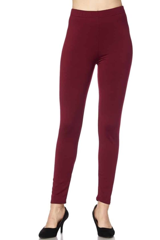 Solid Color 1 Inch High Waisted Fleece Lined Ankle Leggings - 5