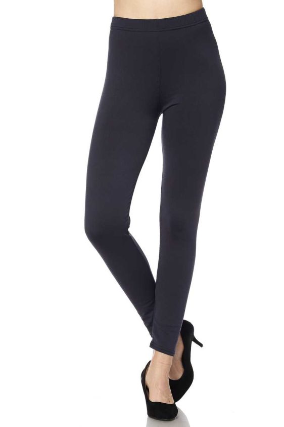 Solid Color 1 Inch High Waisted Fleece Lined Ankle Leggings - 6