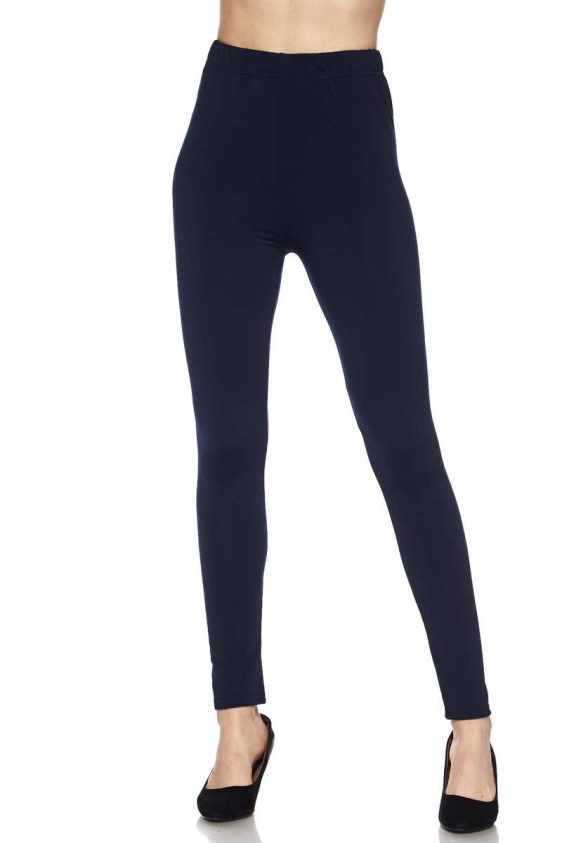 Solid Color 1 Inch High Waisted Fleece Lined Ankle Leggings - 9