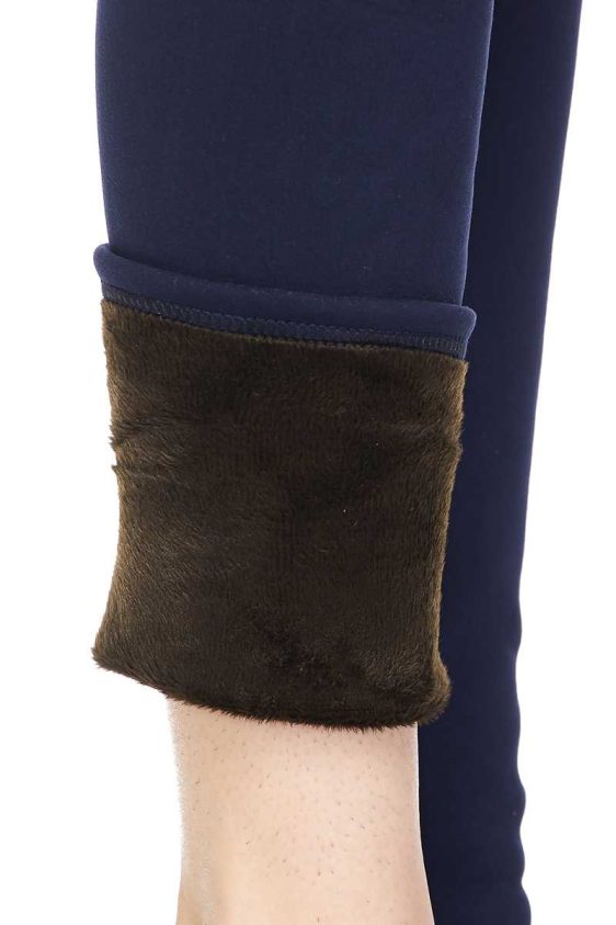 Solid Color 1 Inch Mid Waisted Fur Lined Ankle Leggings - 5