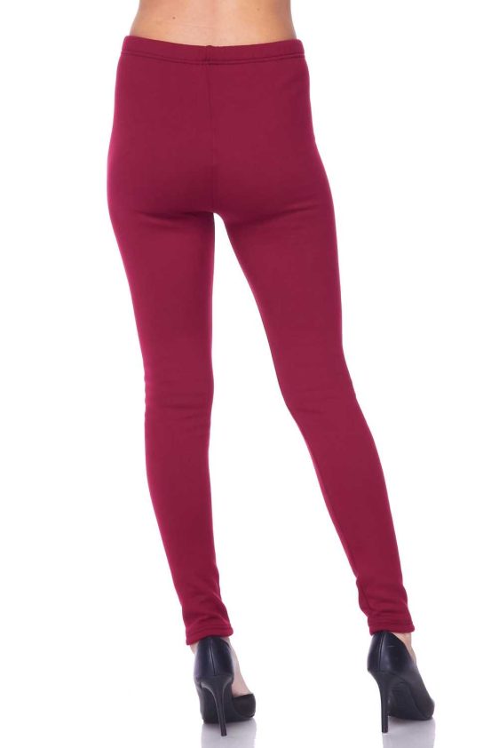 Solid Color 1 Inch Mid Waisted Fur Lined Ankle Leggings - 8