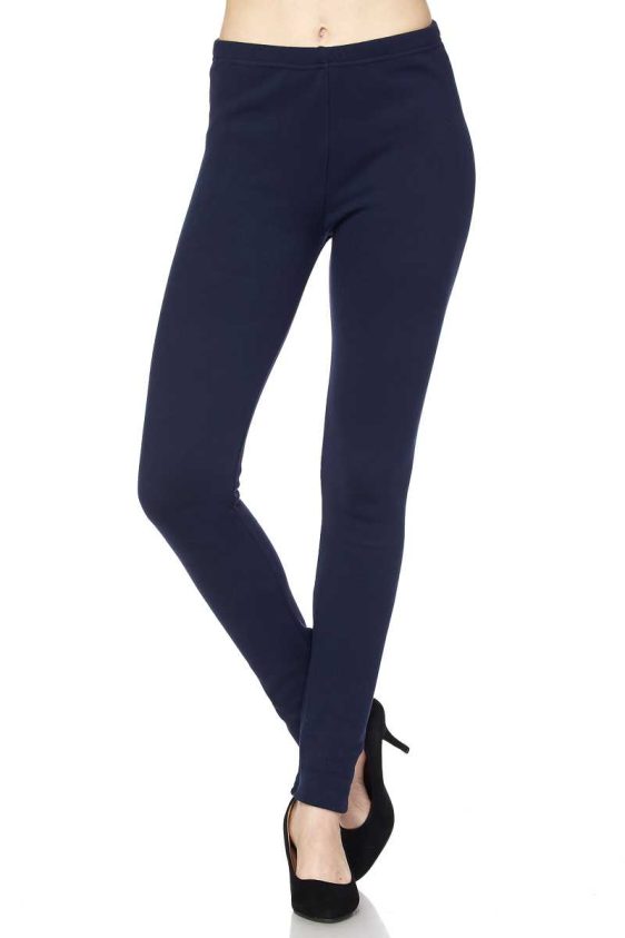 Solid Color 1 Inch High Waisted Fleece Lined Ankle Leggings - 10
