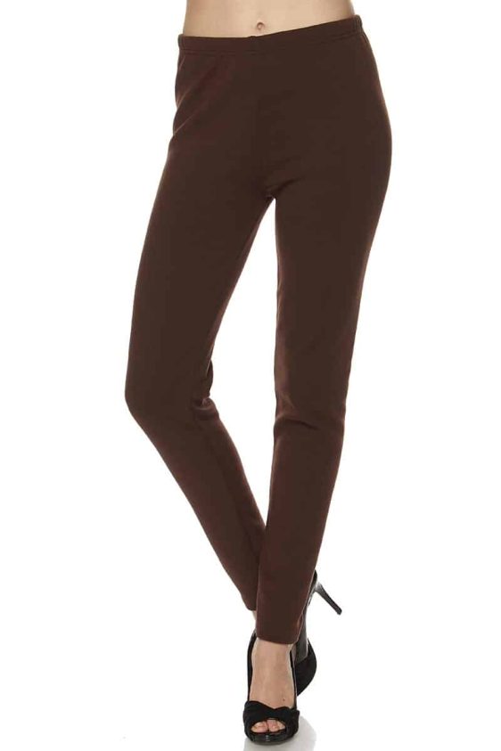 Solid Color 1 Inch Mid Waisted Fur Lined Ankle Leggings - 6