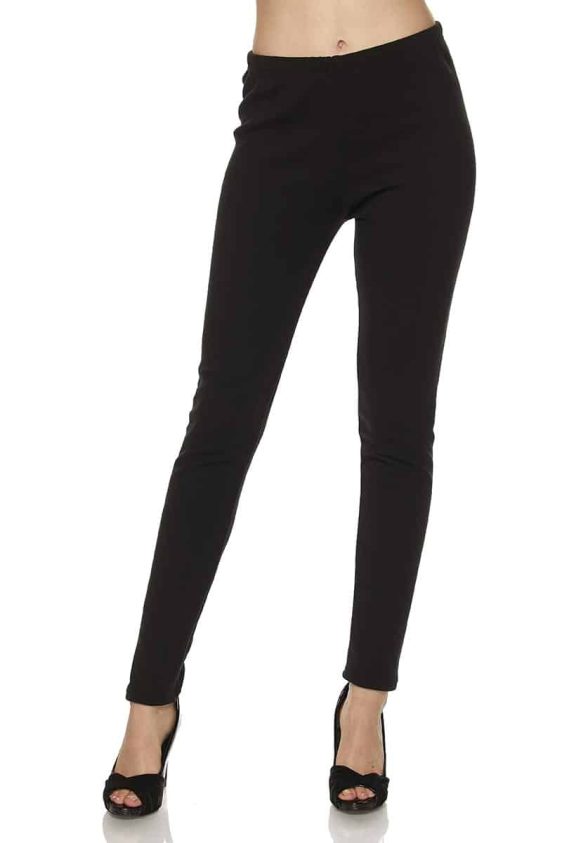 Solid Color 1 Inch Mid Waisted Fur Lined Ankle Leggings - 1