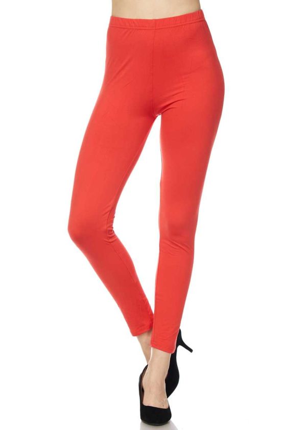 Solid Color 1 Inch Mid Waisted Brushed Ankle Leggings - 11