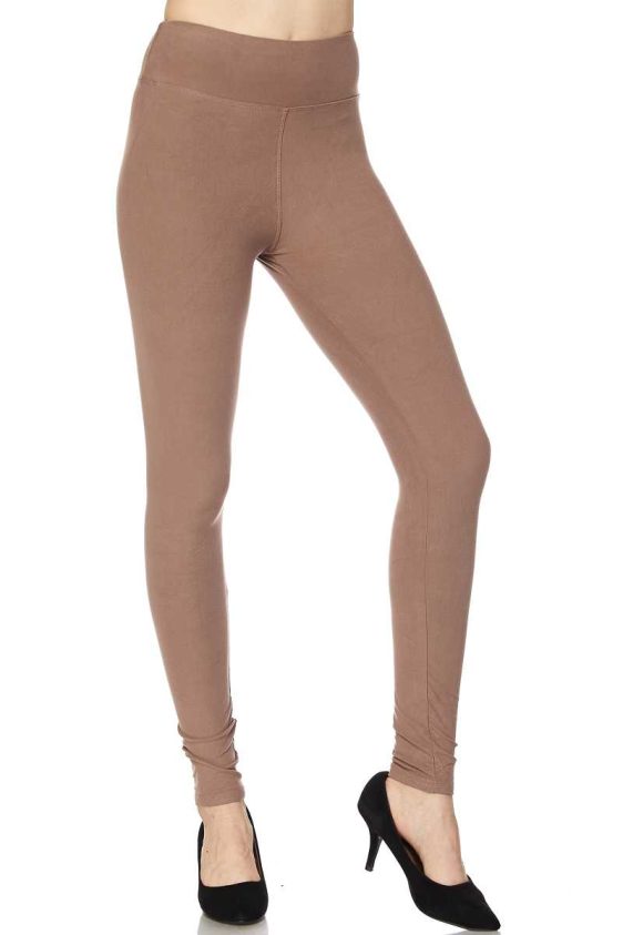 Solid Color 3 inch High Waisted Ankle Length Fur Lined Leggings - 13
