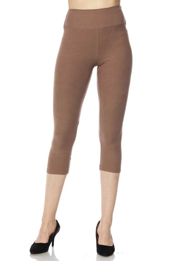 Solid Brushed Capri Leggings with 3 Inch Waistband - 6