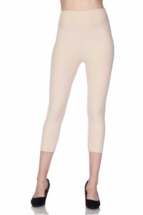 Solid Brushed Capri Leggings with 3 Inch Waistband - 4