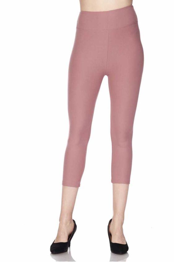Solid Brushed Capri Leggings with 3 Inch Waistband - 5