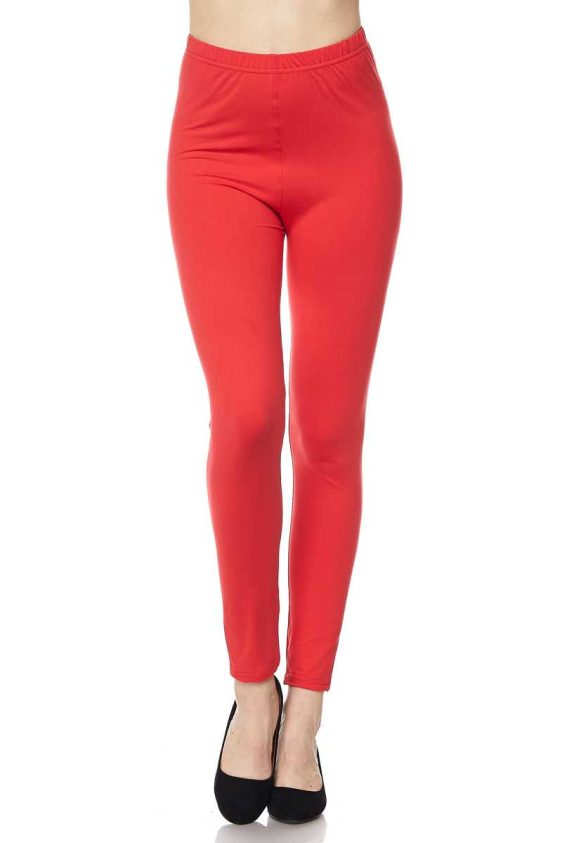 Solid Color 1 Inch Mid Waisted Brushed Ankle Leggings - 44