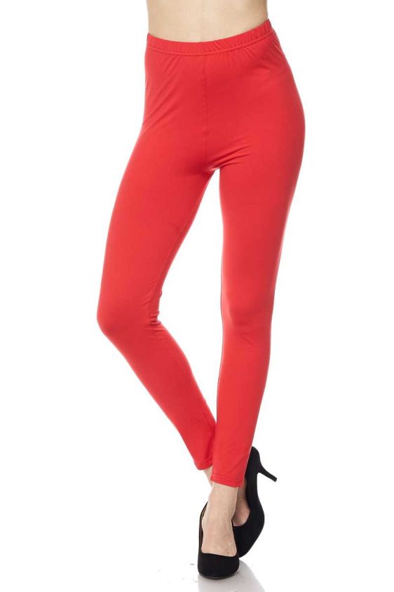 Solid Color 1 Inch Mid Waisted Brushed Ankle Leggings - 45