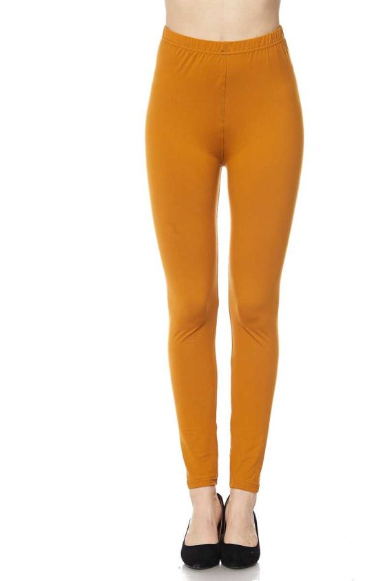 Solid Color 1 Inch Mid Waisted Brushed Ankle Leggings - 36