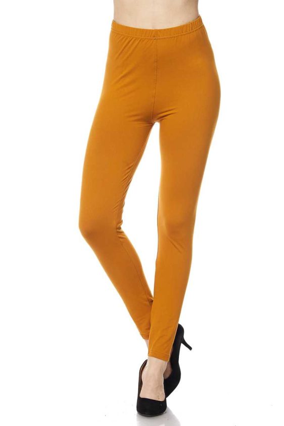 Solid Color 1 Inch Mid Waisted Brushed Ankle Leggings - 39