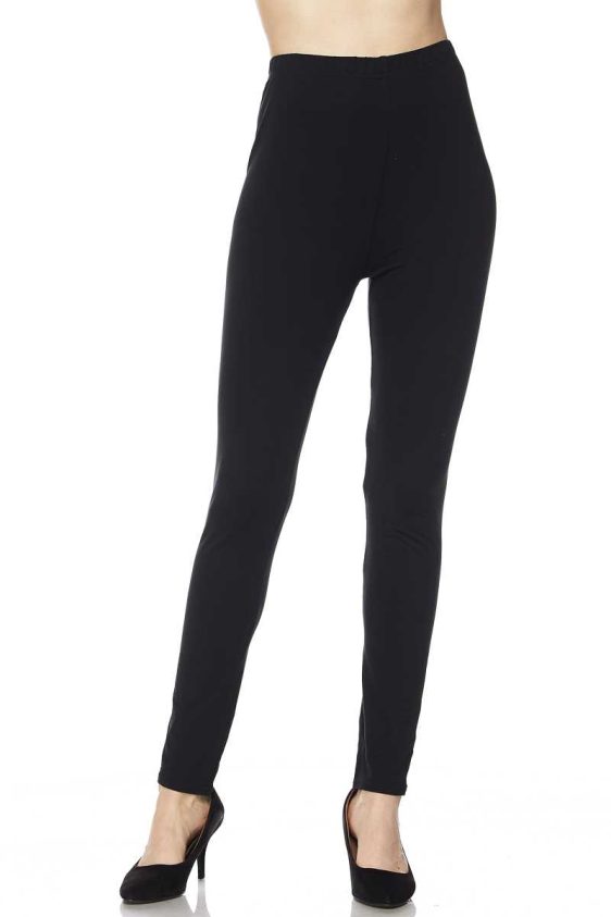Solid Color 1 Inch Mid Waisted Brushed Ankle Leggings - 2