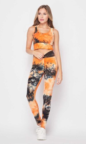 Activewear Sets 2 Pcs with Tie Dye Brushed Bra and Leggings