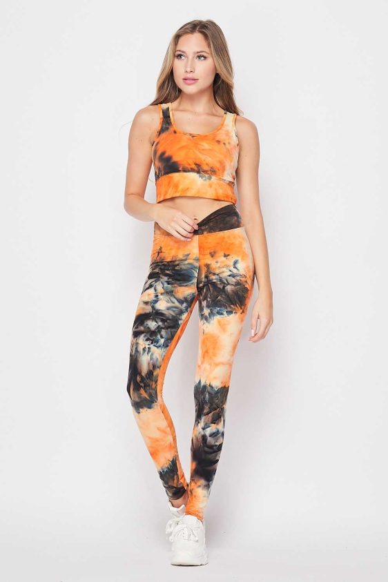 Activewear Sets 2 Pcs with Tie Dye Brushed Bra and Leggings