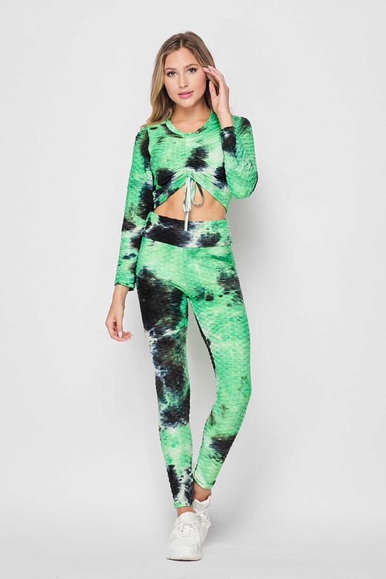 Activewear Sets 2 Pcs with TikTok Design Tie Dye Brazilian Cinched Top and Leggings