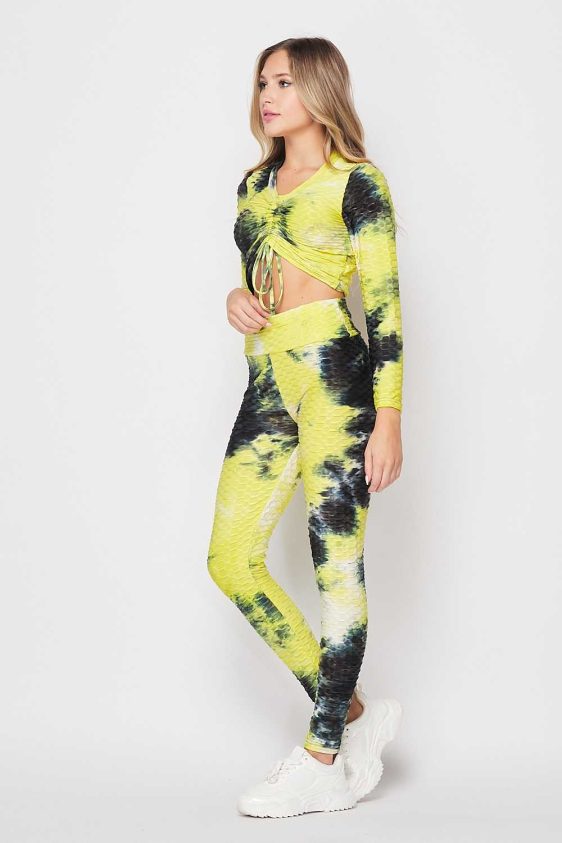 Activewear Sets 2 Pcs with TikTok Design Tie Dye Brazilian Cinched Top and Leggings