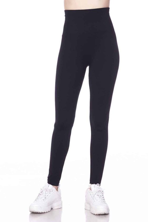 Solid Color 5 Inch High Waisted Fleece Lined Ankle Leggings - 2