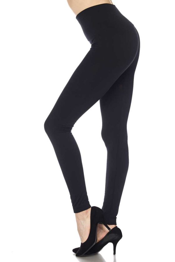 Solid Color 5 Inch High Waisted Fleece Lined Ankle Leggings - 1