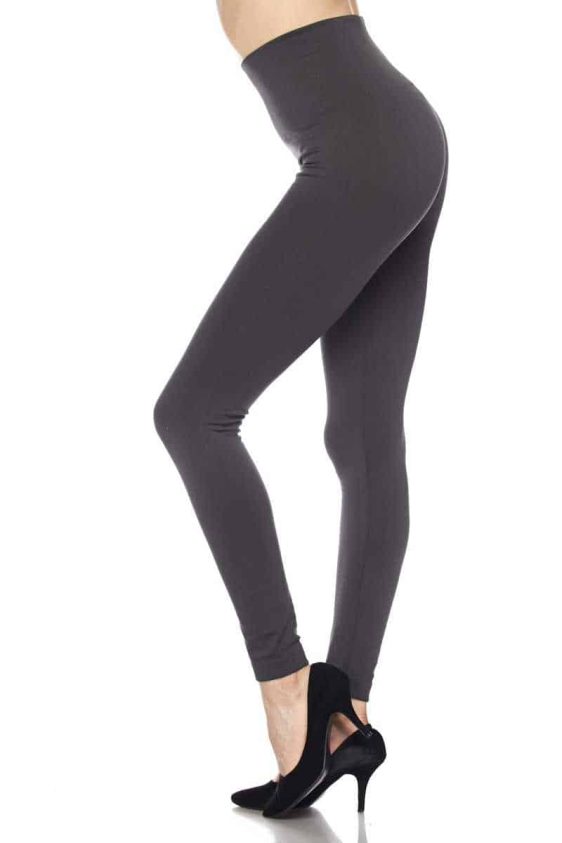 Solid Color 5 Inch High Waisted Fleece Lined Ankle Leggings - 6