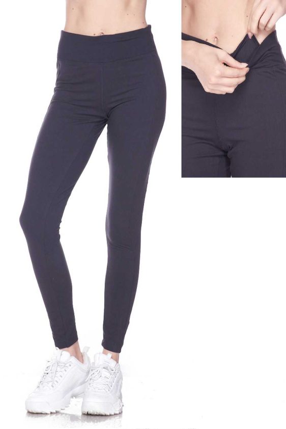 Solid Color 3 Inch High Waisted Brush Leggings with Inside Pocket - 10