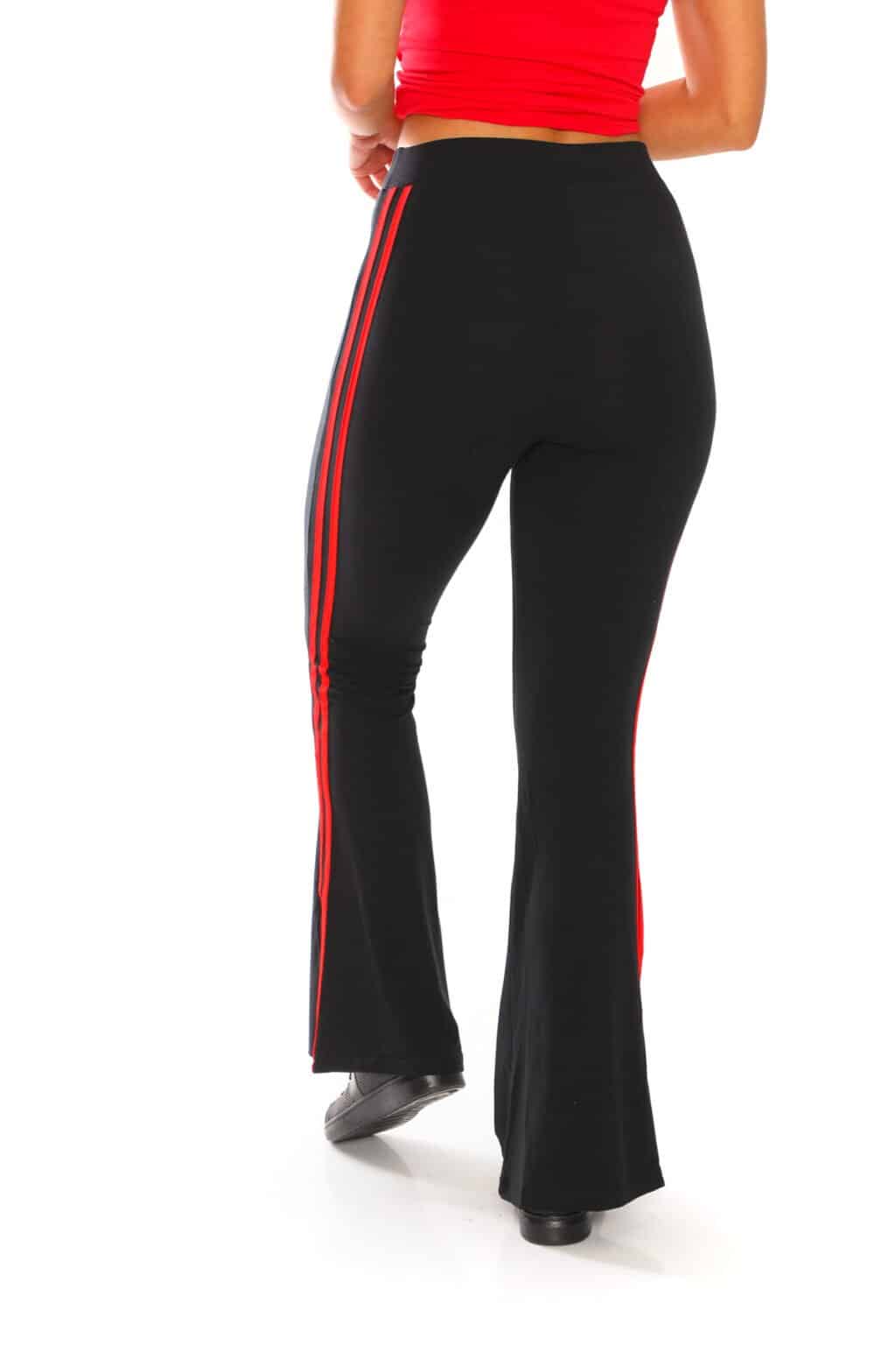 Yummy Material Flare Pants Solid Black with Red Stripes - 4