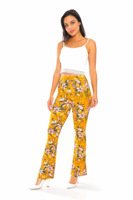Yummy Material Mustard Floral Print Flare Pants - 2