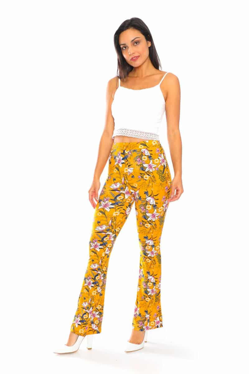 Yummy Material Mustard Floral Print Flare Pants - 2