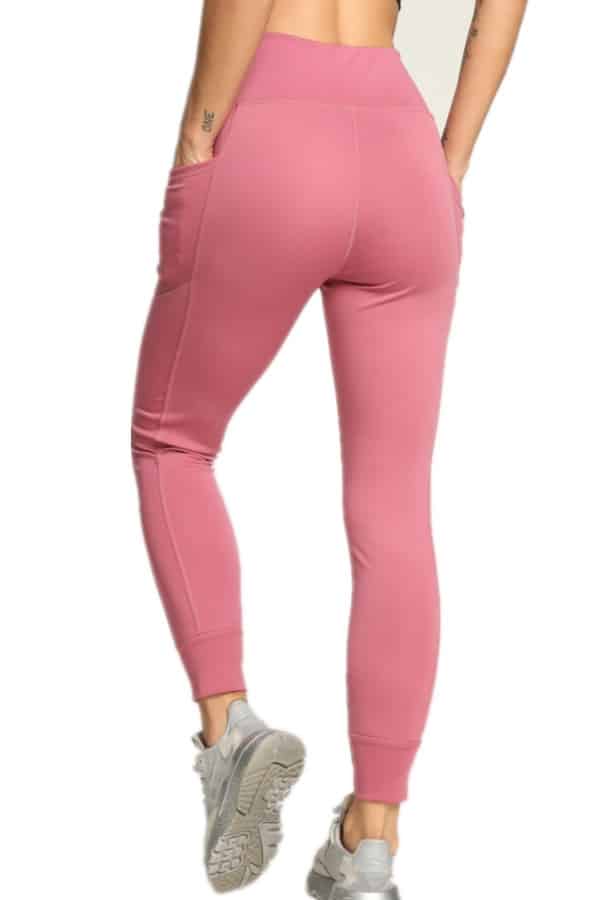 Activewear High Waisted Yoga Pants with Side Pockets and Elastic Rib Cuff