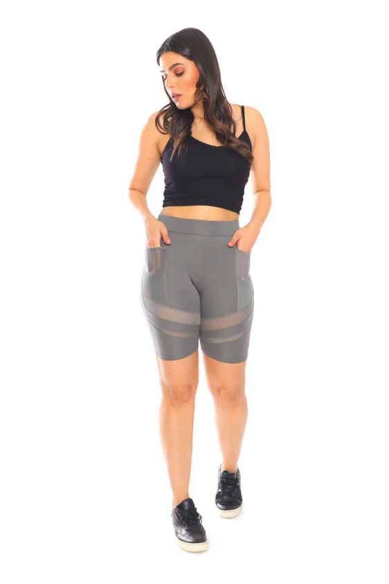 Women's Biker Shorts with Mesh and Pocket - 3