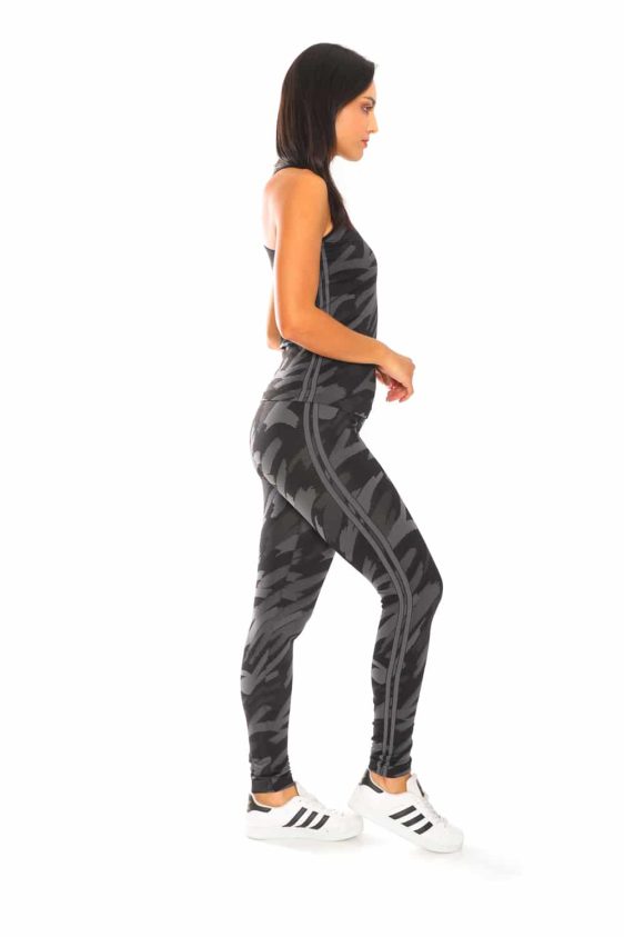 Activewear Sets 2Pcs with Camo Print Side Strip Seamless Racerback Tank Top and Leggings