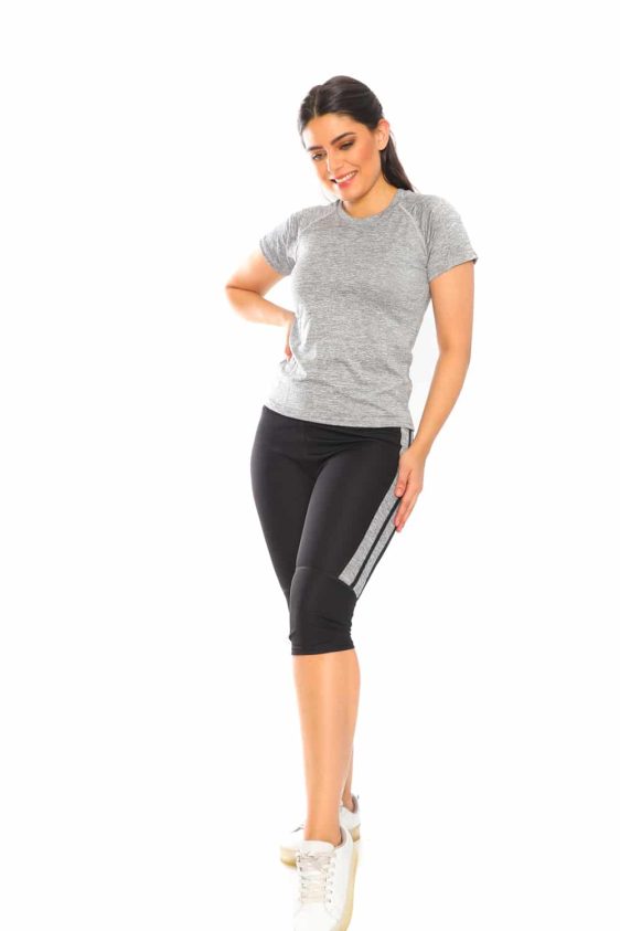 Activewear Sets 2Pcs with Side Strip Capri and T-Shirt