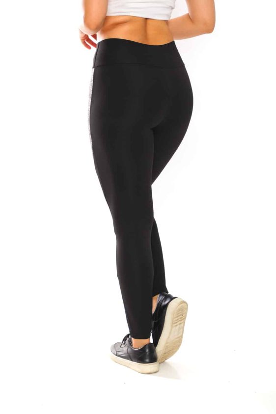 Activewear High Waisted Black and Grey Color Yoga Pants with Mesh Details Under Knees