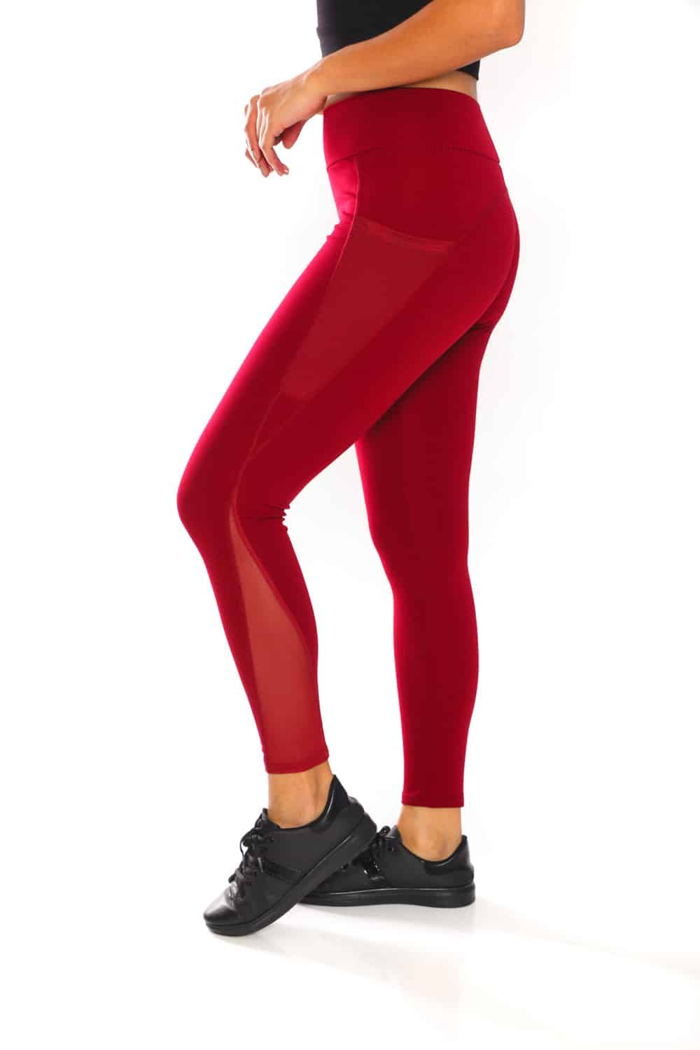 Solid Color 3 Inch High Waisted Burgundy Color Leggings with Side