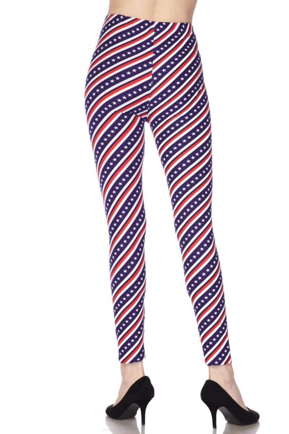 American Flag Stars Stripes Print Brushed Leggings - 3