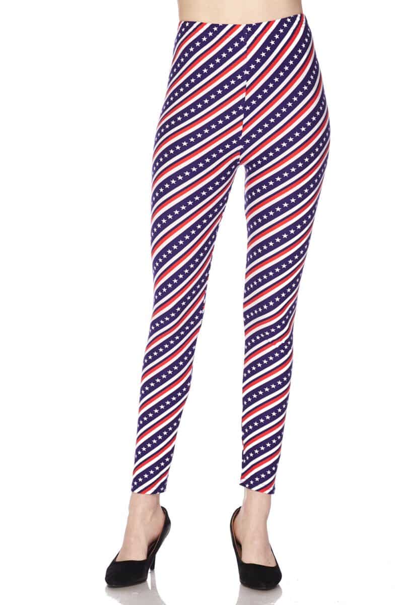 American Flag Stars Stripes Print Brushed Leggings - 2