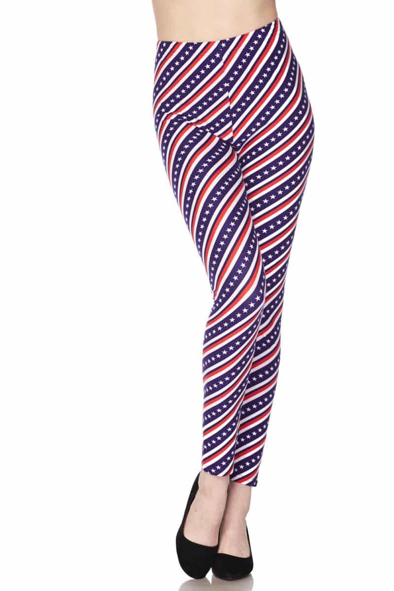 BRUSHED Star Striped USA AMERICAN flag leggings One size S M L PLUS 1X 2X 3X