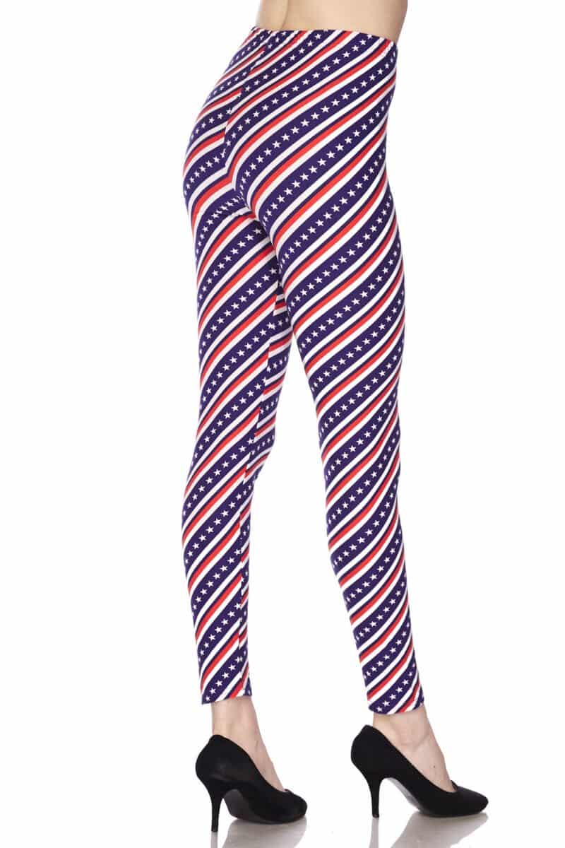 American Flag Stars Stripes Print Brushed Leggings - 5