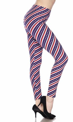 American Flag Stars Stripes Print Brushed Leggings