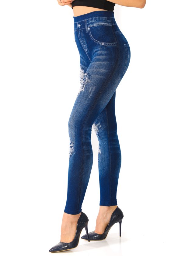 Mid Waist Seamless Ripped Jean Jeggings - 5