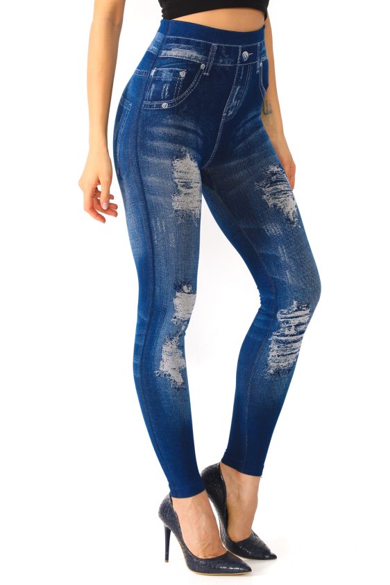 Mid Waist Seamless Ripped Jean Jeggings - 6