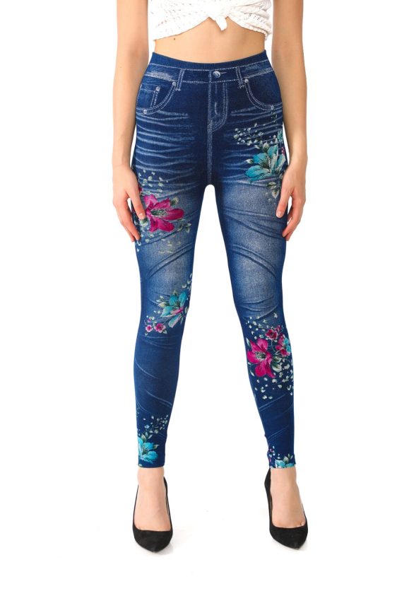 Jeggings with Asymmetric Floral Patterns - 1