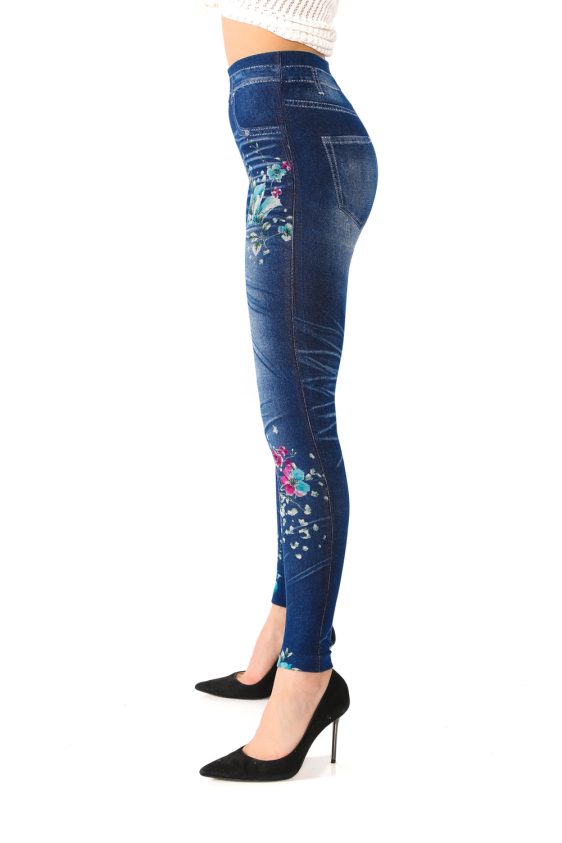 Jeggings with Asymmetric Floral Patterns - 2