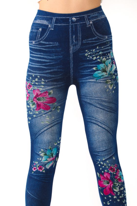 Jeggings with Asymmetric Floral Patterns - 4