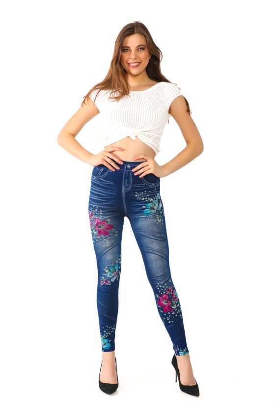 Jeggings with Asymmetric Floral Patterns - 5