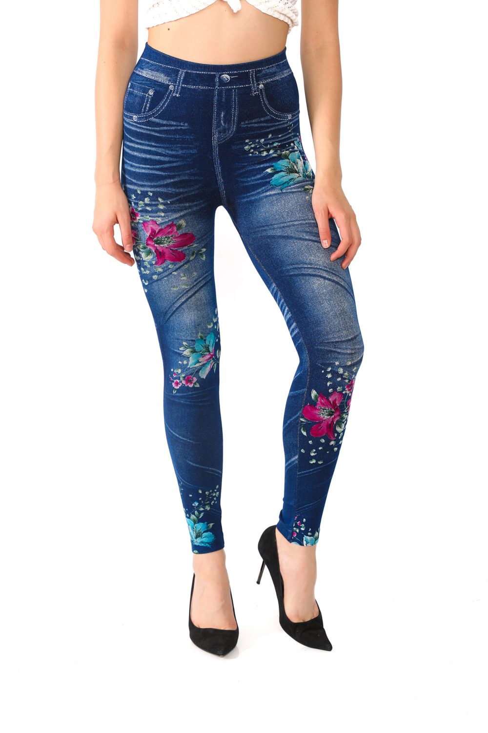 Jeggings with Asymmetric Floral Patterns - Its All Leggings